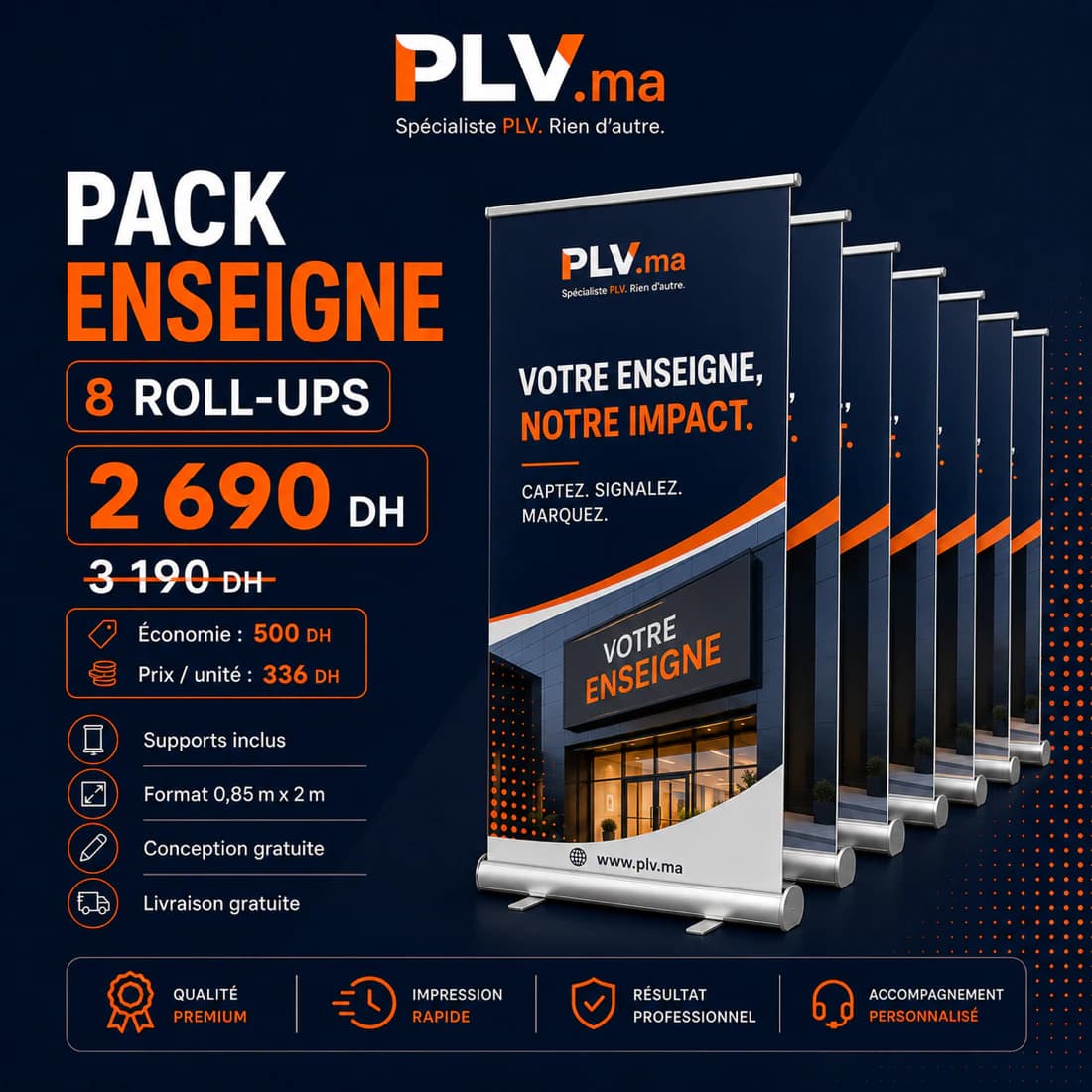 Pack Enseigne — pack de 8 Roll-Up pour votre visibilité au Maroc