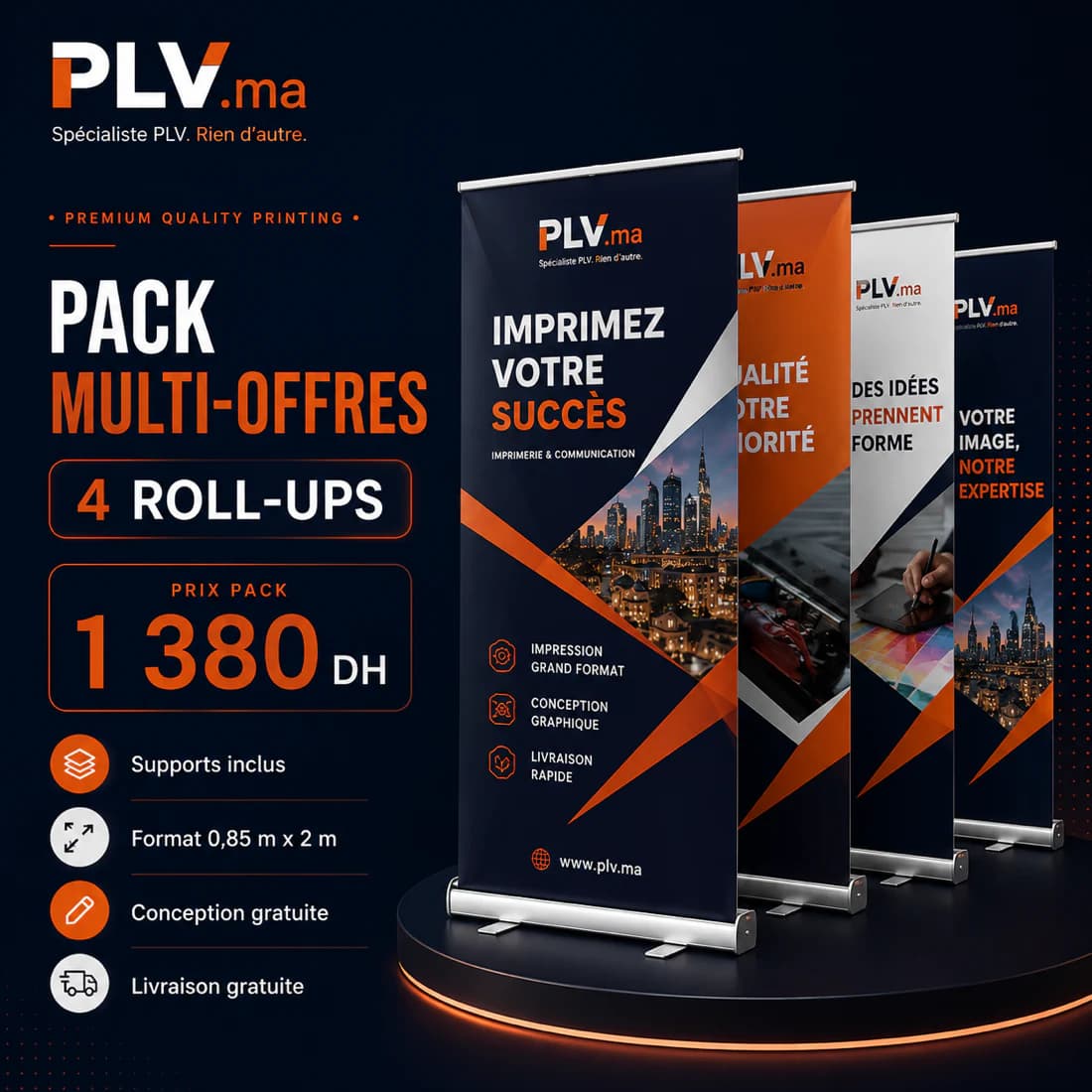 Pack Multi-Offres — pack de 4 Roll-Up pour votre visibilité au Maroc