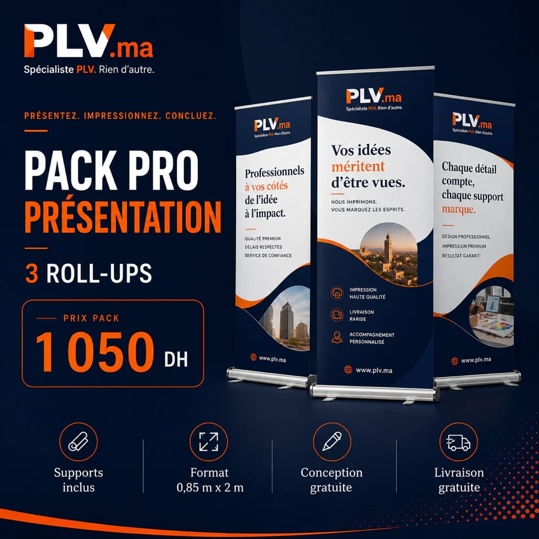 Pack Pro Présentation — pack de 3 Roll-Up pour votre visibilité au Maroc